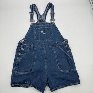Route 66 Denim Shortalls Womens Medium Blue Star Logo 90s Vintage Overall Shorts